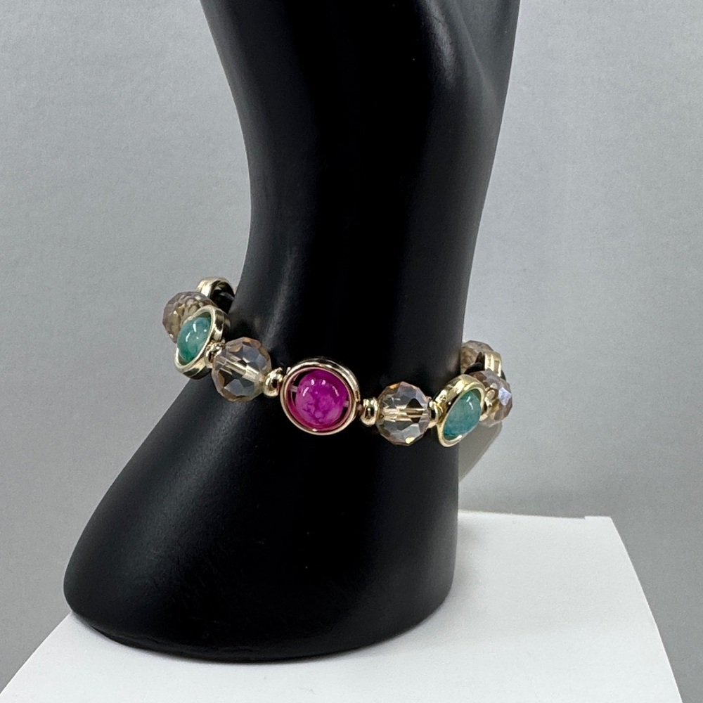 Gold and jewel tones stretchy  Beaded Bracelet